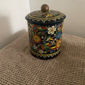 Vintage Round Decorative Metal Tin Container with Lid Made in England
